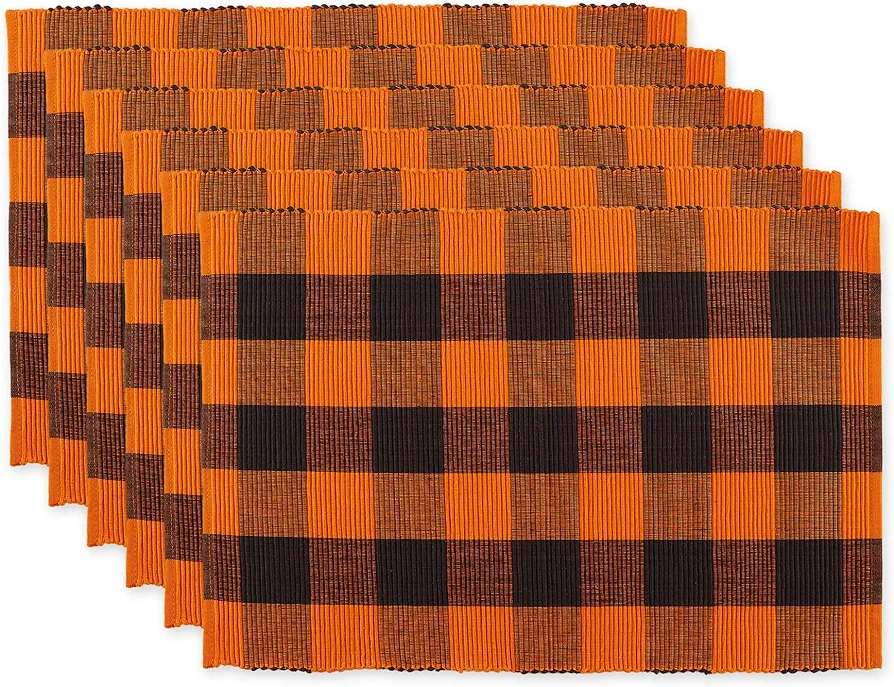 DII Buffalo Check Collection, Classic Farmhouse Tabletop Set, Placemat Set, 13x19, Orange & Black, 6 Piece