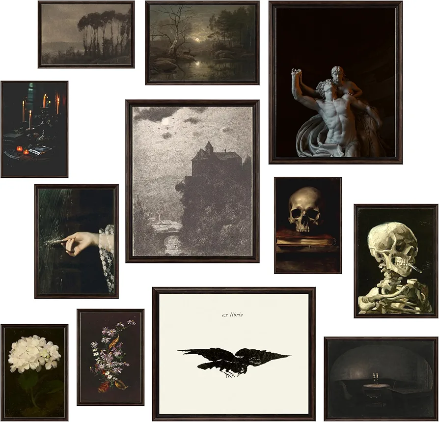 97 Decor Dark Academia Room Decor - Gothic Home Decor, Moody Halloween Decor, Dark Academia Aesthetic Pictures, Creepy Posters Goth Art Prints, Edgy Witchy Gallery Wall Art for Bedroom (Unframed)