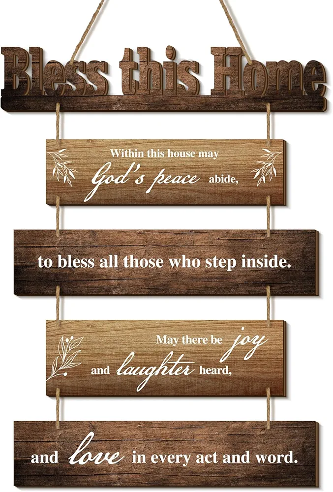 Bless This Home Wall Decor Religious House Warming Gift Farmhouse Wooden God Bless Sign Wood Rustic Blessing Plaque for Bedroom Living Room Kitchen Wall Art(Brown, Bless This Home)