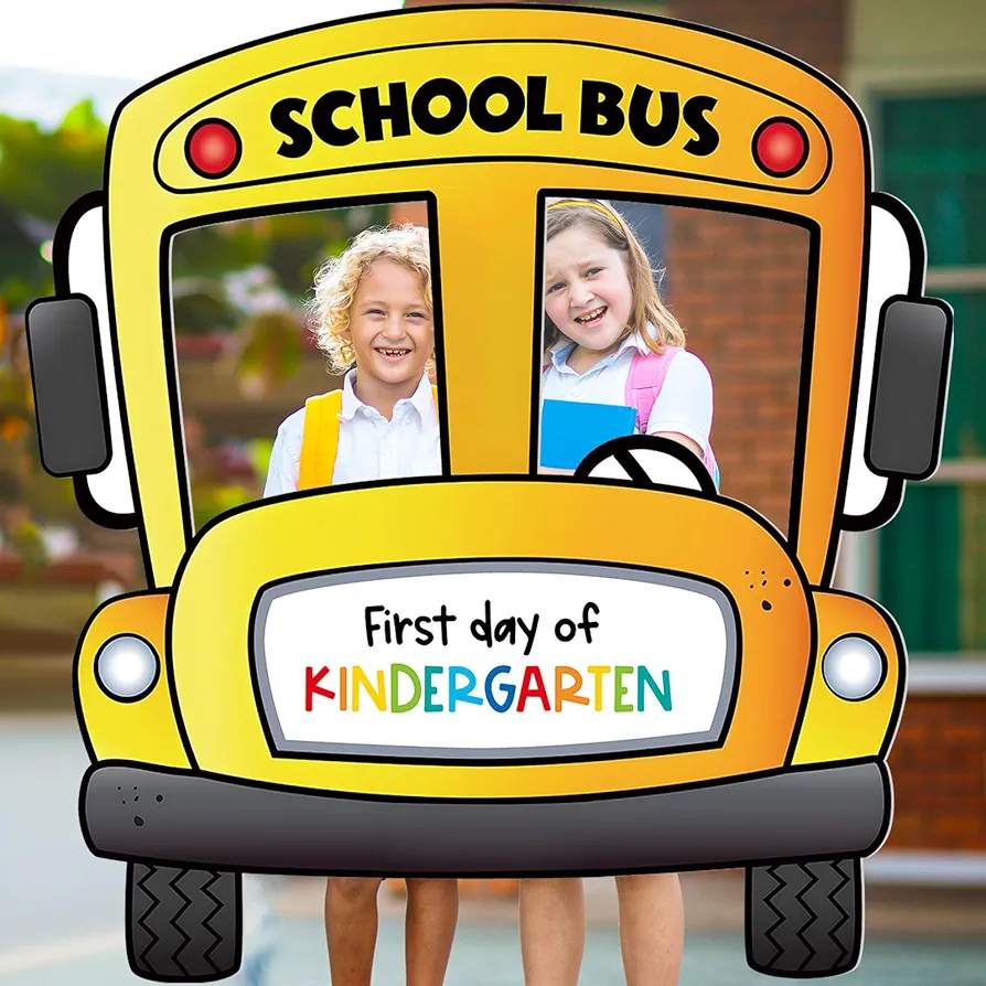 Back to School Photo Props School Bus Photo Booth Frame 35 Inch First Day of School Welcome Decorations Yellow Wheels on The Bus Party Sign for Teacher Student Classroom Party(Kindergarten)