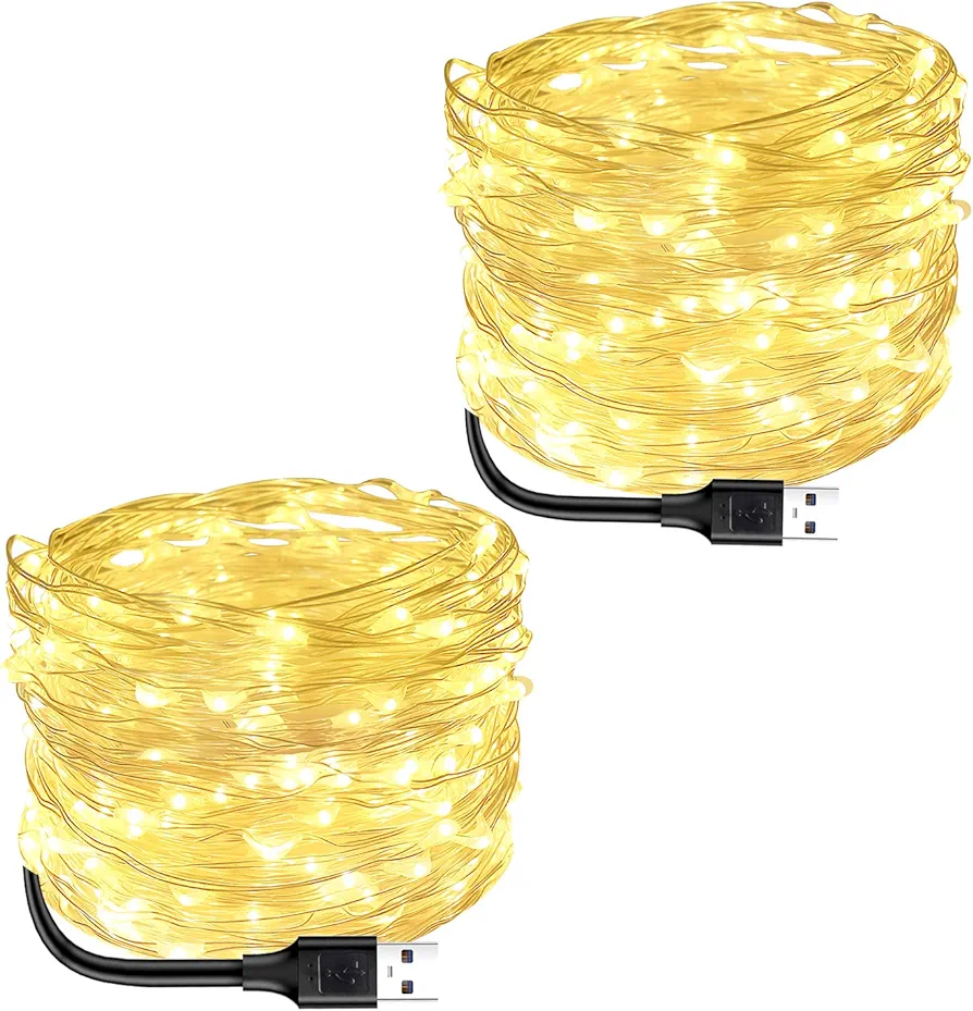 Blingstar Fairy Lights 2 Pack USB Powered String Lights Warm White 33Ft 100 Led Christmas Lights Fairy String Lights for Party Wedding Festival Bedroom Table Decoration