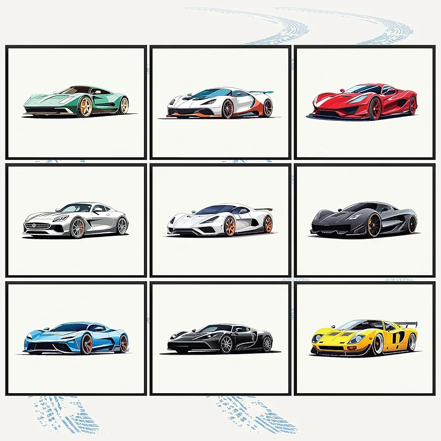 97 DECOR Super Car Posters for Boys Room - Modern Car Wall Art Prints, Sport Car Poster for Men, Racing Car Room Decor for Teen Boys Bedroom, Cool Supercars Artwork Pictures Decoration (8x10 UNFRAMED)