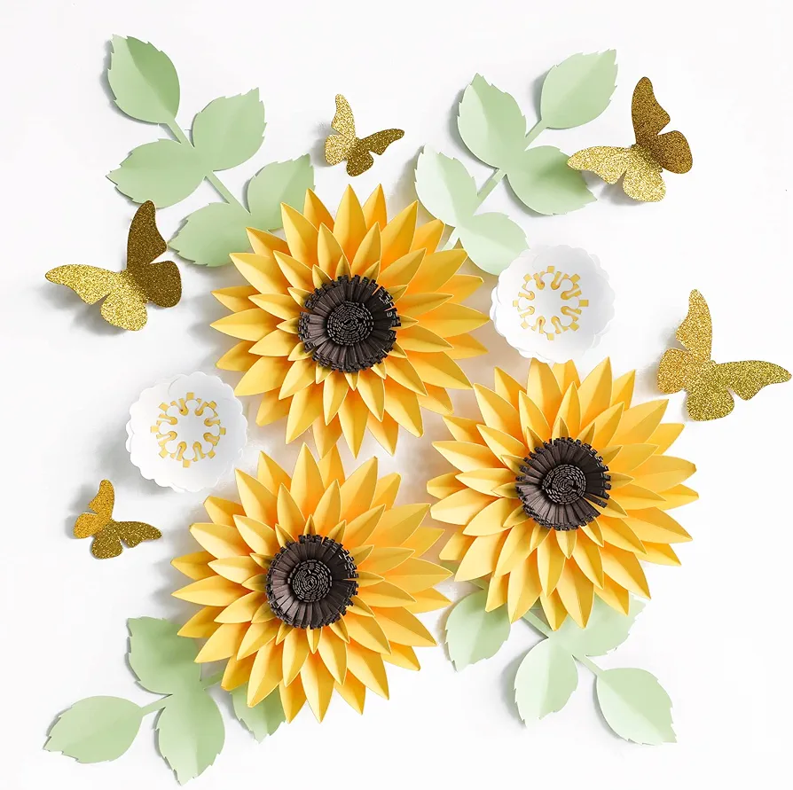 Fonder Mols 3D Sunflower Paper Flowers Decorations for Wall, Nursery Room Decals, Wedding Bouquet Centerpieces Decorations