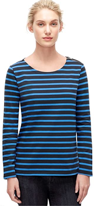 Ann Taylor - Women's S - Tonal Blue Striped Interlock Cotton Knit Top - Tee