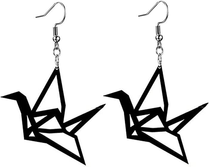 coadipress Origami Crane Earrings for Women Girls Personality Big Black White Acrylic Folded Paper Flying Bird Dangle Drop Weird Earrings Jewelry