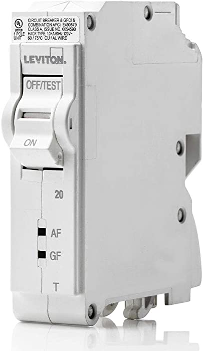 Leviton LB120-DFT 20A 1-Pole Plug-On AFCI/GFCI Branch Circuit Breaker, Thermal Magnetic, 120 VAC, White