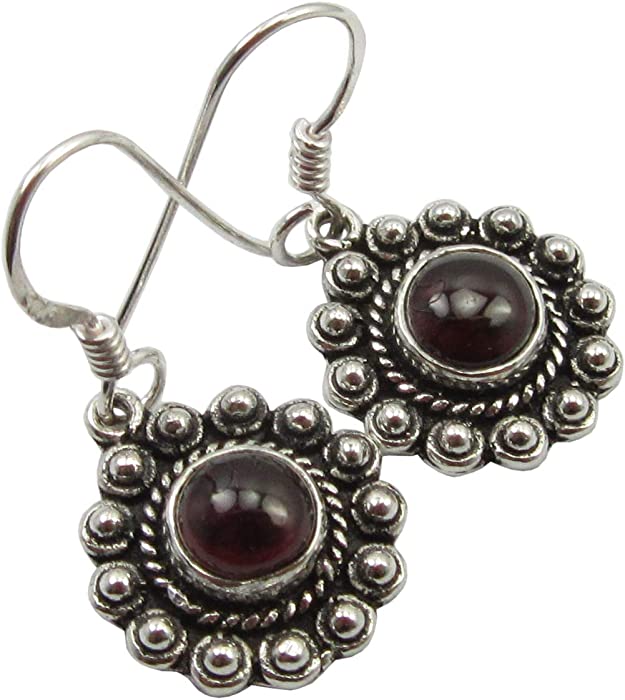 SilverStarJewel Round Cab Garnet Earrings 3 cm Solid Sterling Silver Jewelery Gift