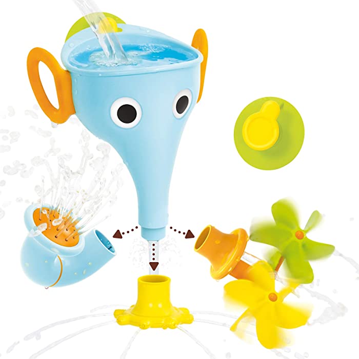 Yookidoo FunEleFun Fill ‘N’ Sprinkle Bath Toy. an Elephant Trunk Funnel Toddlers Play with 3 Interchangeable Trunk Accessories That Spins, Twist and Sprinkle, Promotes Kids STEM-Based Learning (Blue)