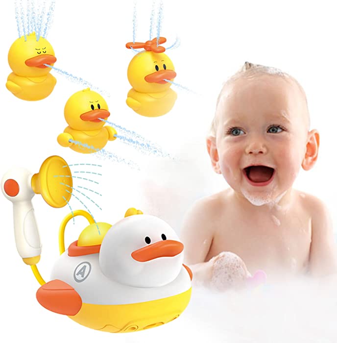 Happytime Snap Baby Shower Head for Bath – Baby Bath Shower Head Duck – Toddler Shower Toy Bath Sprayer – Kids Shower Head with Suction Cups, Water Safe Battery Compartment