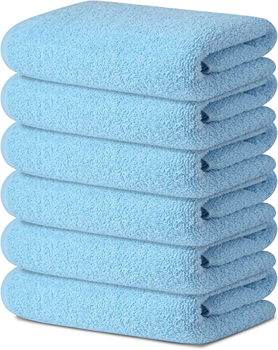 Dormi Bath Towels - Towels for Pool, Spa, Bathroom and Gym - Lightweight and Ultra Absorbent - Swift Drying Towels Pack of 6 - Luxury Cotton Towels - Aqua Blue - 22 x 44 Inches, 22x44