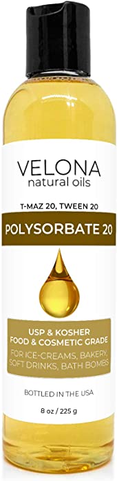 Polysorbate 20 by Velona - 8 oz | Solubilizer, Food & Cosmetic Grade | All Natural for Cooking, Skin Care and Bath Bombs | Use Today - Enjoy Results