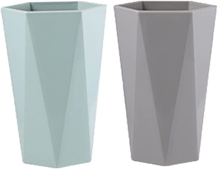 RabyLeo-Bathroom Cups 2Pieces, Plastic Toothbrush Holder, Tumbler Cup, Geometric Rhombus Mouth Cup, 300ml, (Grey & Green)