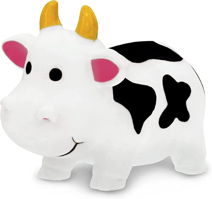 DolliBu Cow Bath Buddy Squirter - Floating White Cow Rubber Bath Toy, Fun Water Squirting Bathtime Play for Toddlers, Cute Farm & Barn Animal Toy for The Bathtub, Beach, & Pool for Girls & Boys