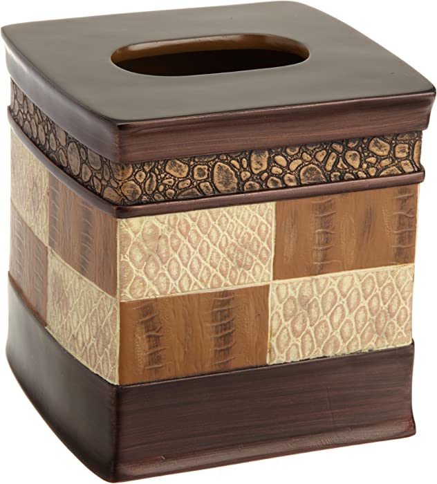 Popular Bath 713121 Tissue Box, Zambia Collection, Animal Print/Beige, Chocolate