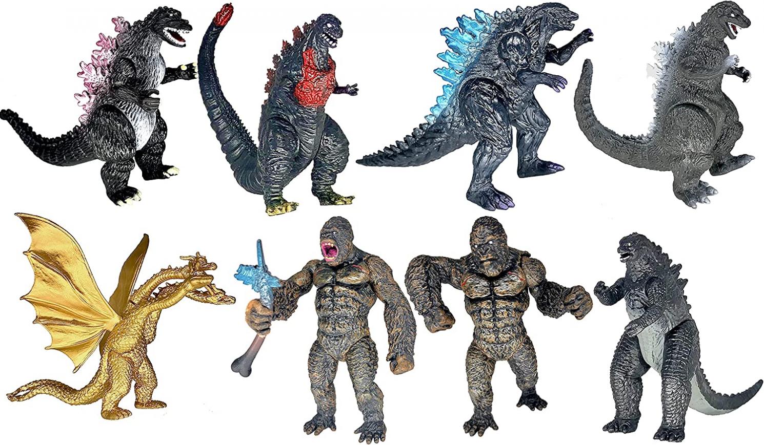 TwCare Set of 8 Attacking King Kong vs Godzilla Toys Movable Joint Action Figures King of the Monsters Ghidorah Birthday Kid Gift Cake Toppers