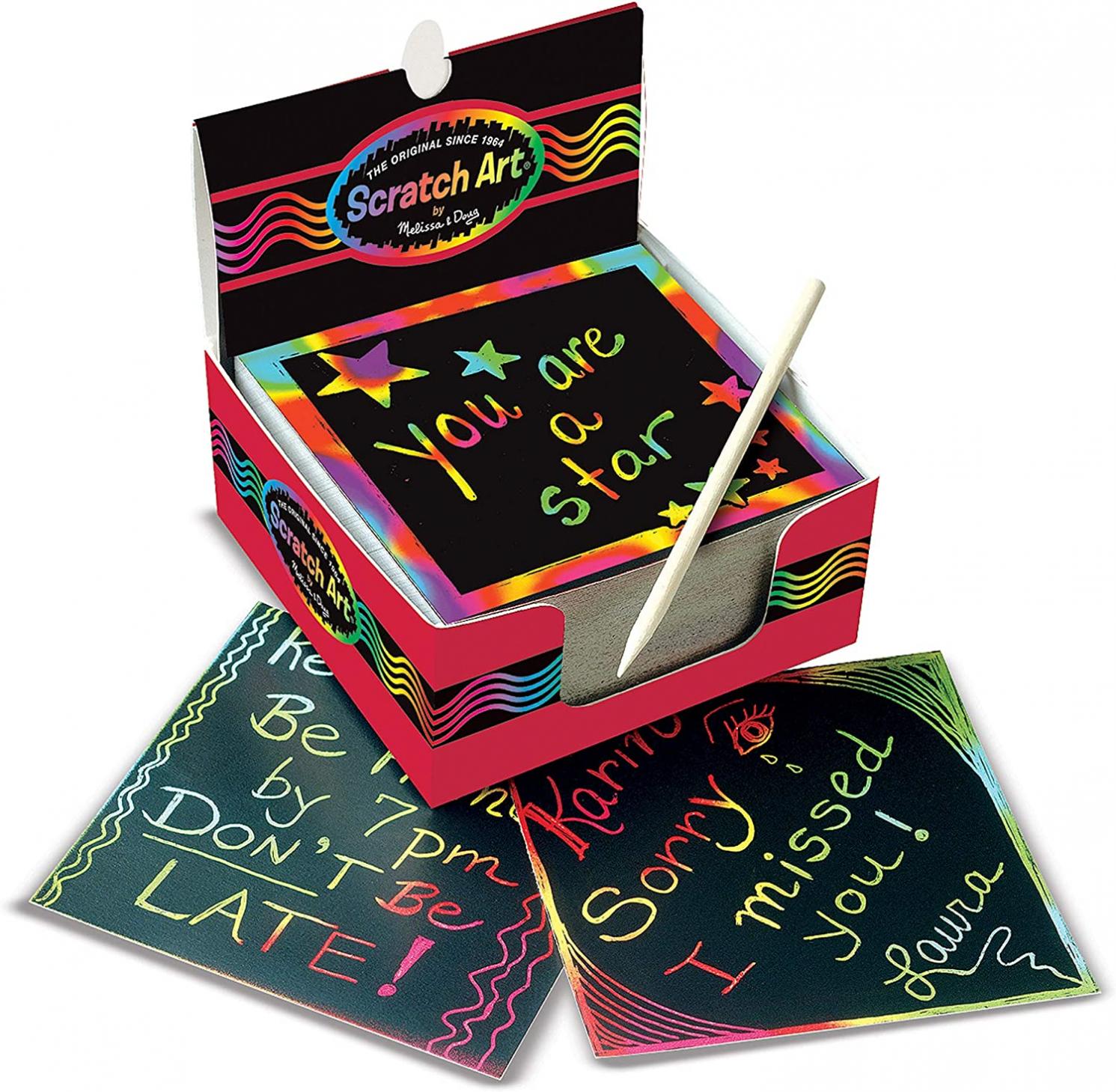 Melissa & Doug Scratch Art Rainbow Mini Notes (125) With Wooden Stylus - Color Scratch Art Mini Notes, Party Favors, Stocking Stuffers, Arts And Crafts For Kids