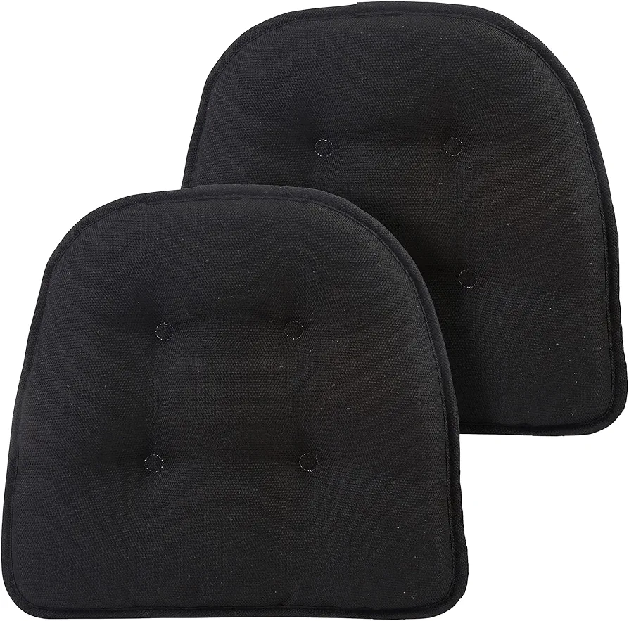 Klear Vu Omega Non-Slip Universal Chair Cushions for Dining Room, Kitchen and Office Use, U-Shaped Skid-Proof Seat Pad, 15x16 Inches 2 Pack Solid Midnight Black 2 Count