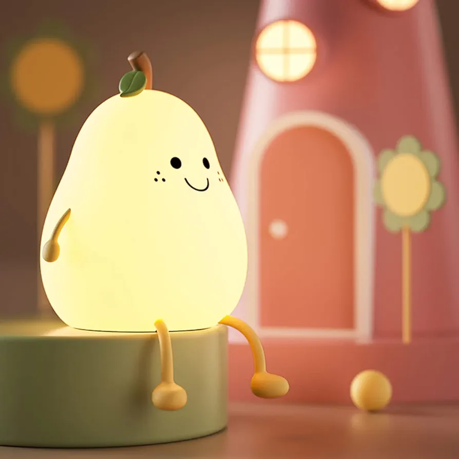 Night Light for Kids, Cute Silicone Nursery Pear Lamp for Baby and Toddler,Fruit NightLight for Boys and Girls,Squishy Night Lamp for Bedroom,Kawaii Bedside Lamp for Kids Room (Pear)