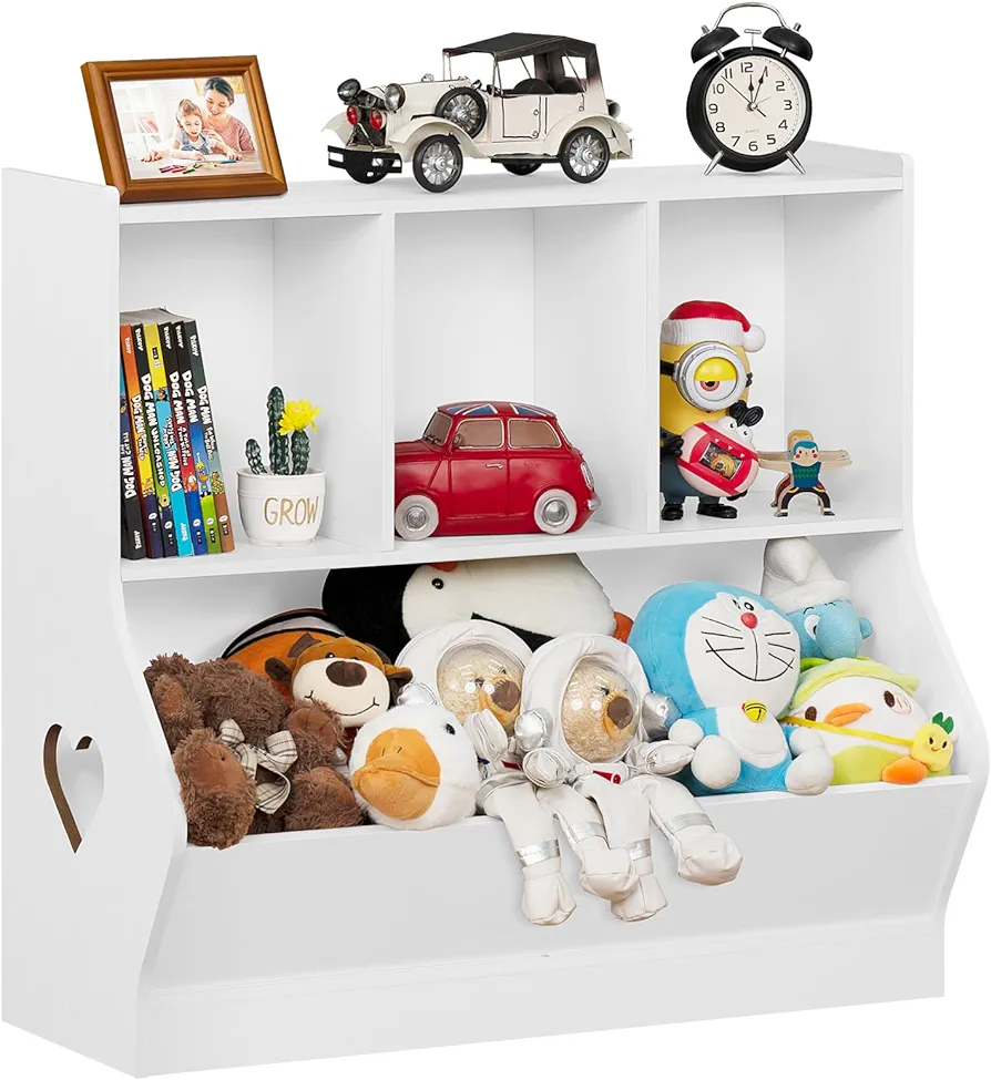 Lerliuo Kids White Toy Storage Organizer, Children Small Bookcase and Bookshelf, Toddler 4 Cubby Toy Storage Cabinet, Toy Shelf for Playroom, Bedroom, Living Room, Nursery, School 29.53'' H