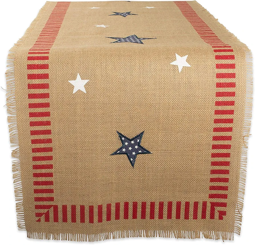 DII 4th of July Tabletop Collection, Table Runner, 14x108, Patriotic Jute