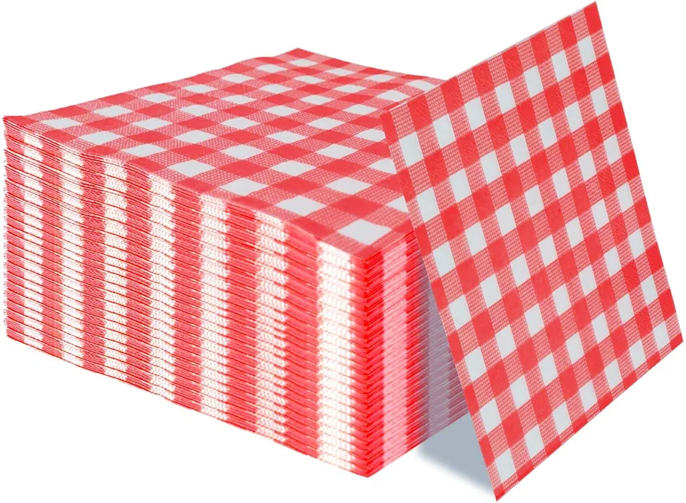 50 Pieces 3-ply Red Gingham Napkins Guest Hand Towels Cocktail Napkins Paper Napkins for Dinner Wedding Birthday Party Beverage Napkins Disposable