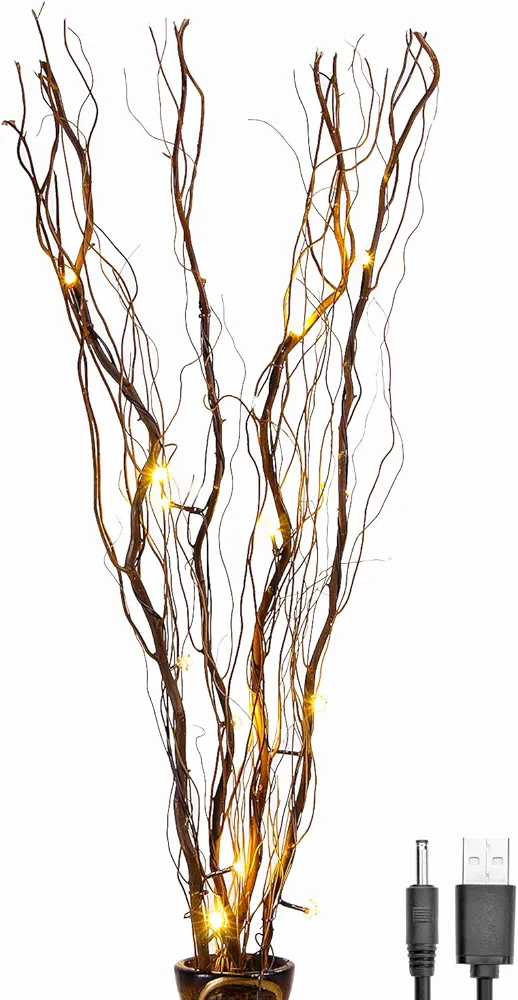 LIGHTSHARE Upgraded 36Inch 16LED Natural Willow Twig Lighted Branch for Home Decoration, USB Plug-in and Battery Powered