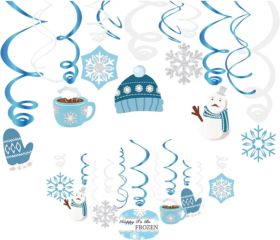 Christmas Snowman,Snowflake,Winter,Snow Frozen Hanging Swirl Decorations for Festival,Party,Together,Celling,Classroom,Home,Office,Bedroom(30Ct)