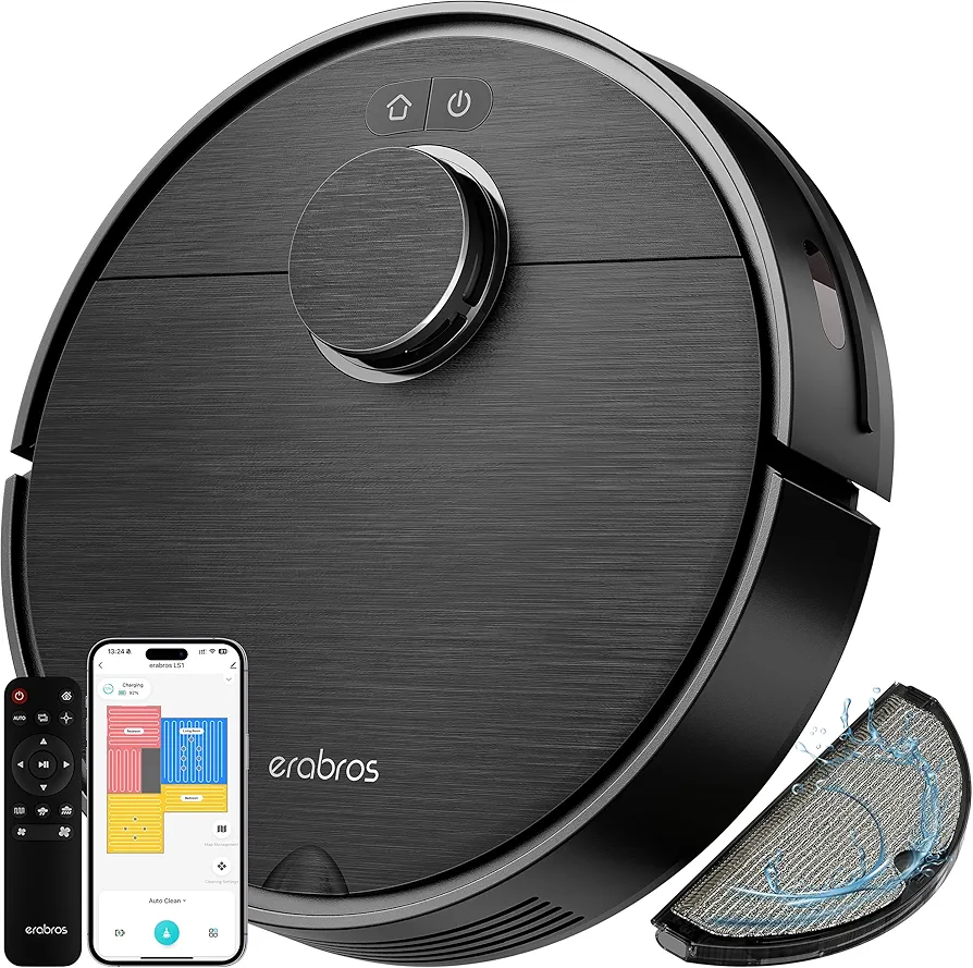 Robot Vacuum and Mop - LiDAR Navigation with Home Mapping, Tangle Free, Automatic Recharge, Forbidden Zones, APP/Remote/Voice Control, Schedule Cleaning, Pet Hair, Hard Floor and Carpet, LS1