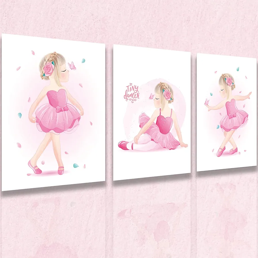 Gubrandin Ballerina Motivational Wall Art Ballet Girls Room Decor Tiny Dancer Posters For Tween Girls Posters For Girls Bedroom Nursery Wall Decor (8x10 inch,Set of 3,Unframed)