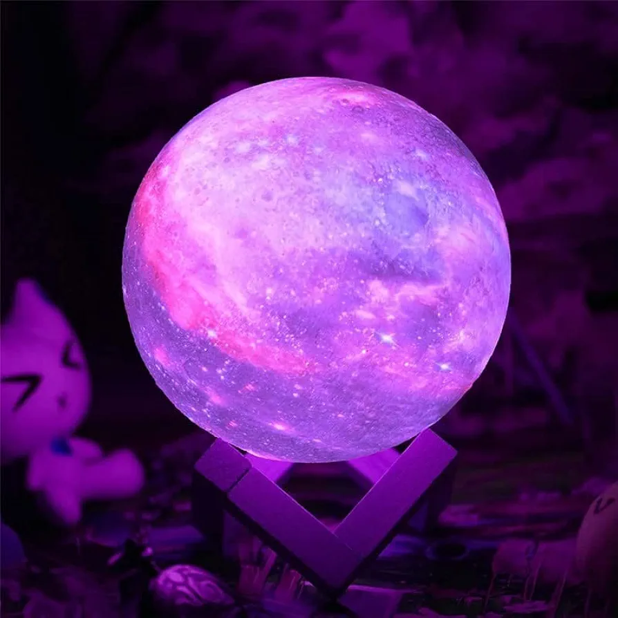 FKJ 3D Print Moon Lamp 16 Colors Remote LED Night Light Rechargeable Atmosphere NightLight Indoor Room Bedroom Decor Birthday Gifts