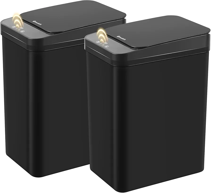 Motion Sensor Trash Can, 2 Pack 2.6 Gallon Automatic Touchless Garbage Can, Small Smart Trash Can, Slim Waterproof Trash Bin for Bedroom, Bathroom, Office, Living Room, Black