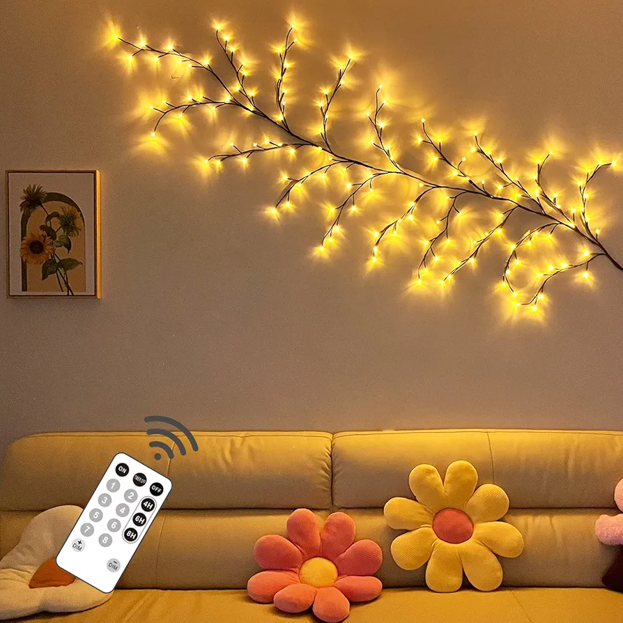 Vine Lights for Home Decor, 7.5 Ft DIY Lighted Branches with Remote Control/Timer, 144 LEDs Christmas Swags Artificial Plants Tree Branches Walls Decor for Bedroom Living Room