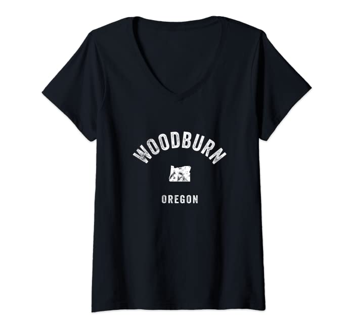 Womens Woodburn Oregon OR Vintage 70s Athletic Sports Design V-Neck T-Shirt