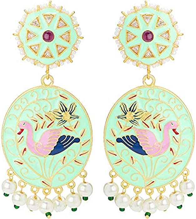 Aheli Handcrafted Enamel Meenakari Pearl Radha Krishna Jhumka Earrings Jewelry for Women Girls