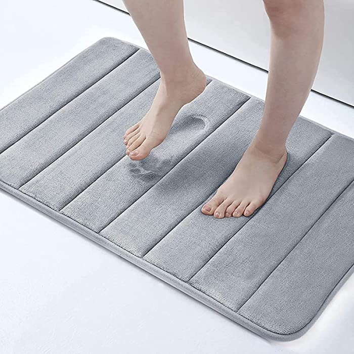 Memory Foam Soft Bath Mats - Non Slip Absorbent Bathroom Rugs Rubber Back Runner Mat for Kitchen Bathroom Floors 17" x 24", Grey