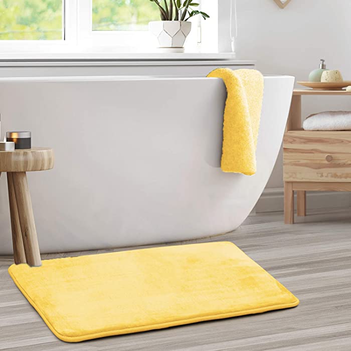 Clara Clark Bath Mat – Memory Foam Bath Mat - Soft Bathroom Rug - Non Slip and Super Absorbent - Fast Drying Machine Washable Bath Mat - Mellow Yellow - Large Size 20” x 32”