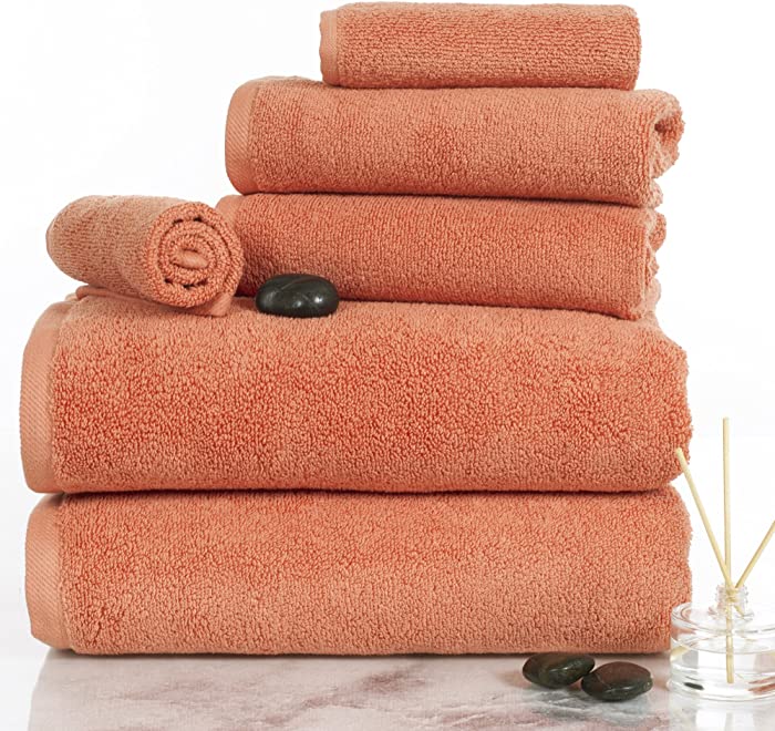 100 Percent Cotton Towel Set, Zero Twist, Soft and Absorbent 6 Piece Set With 2 Bath Towels, 2 Hand Towels and 2 Washcloths (Brick) By Lavish Home