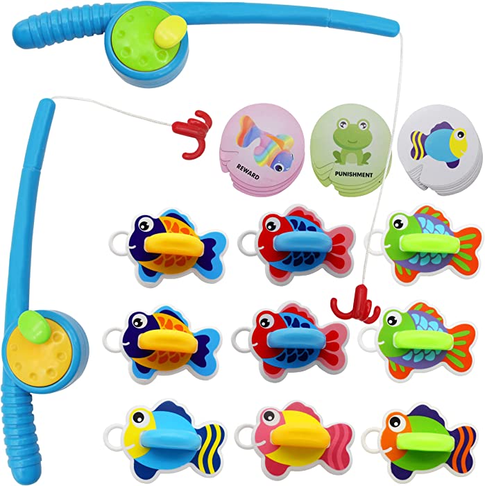 KITTIUS Fishing Game Bath Toys, Toddler Fishing Pole Set of 2 Fishing Poles, 9 Fish & 26card，Bath Toys for Toddlers 1-3and Up (Activity Guide Include) (Fishing Toy)