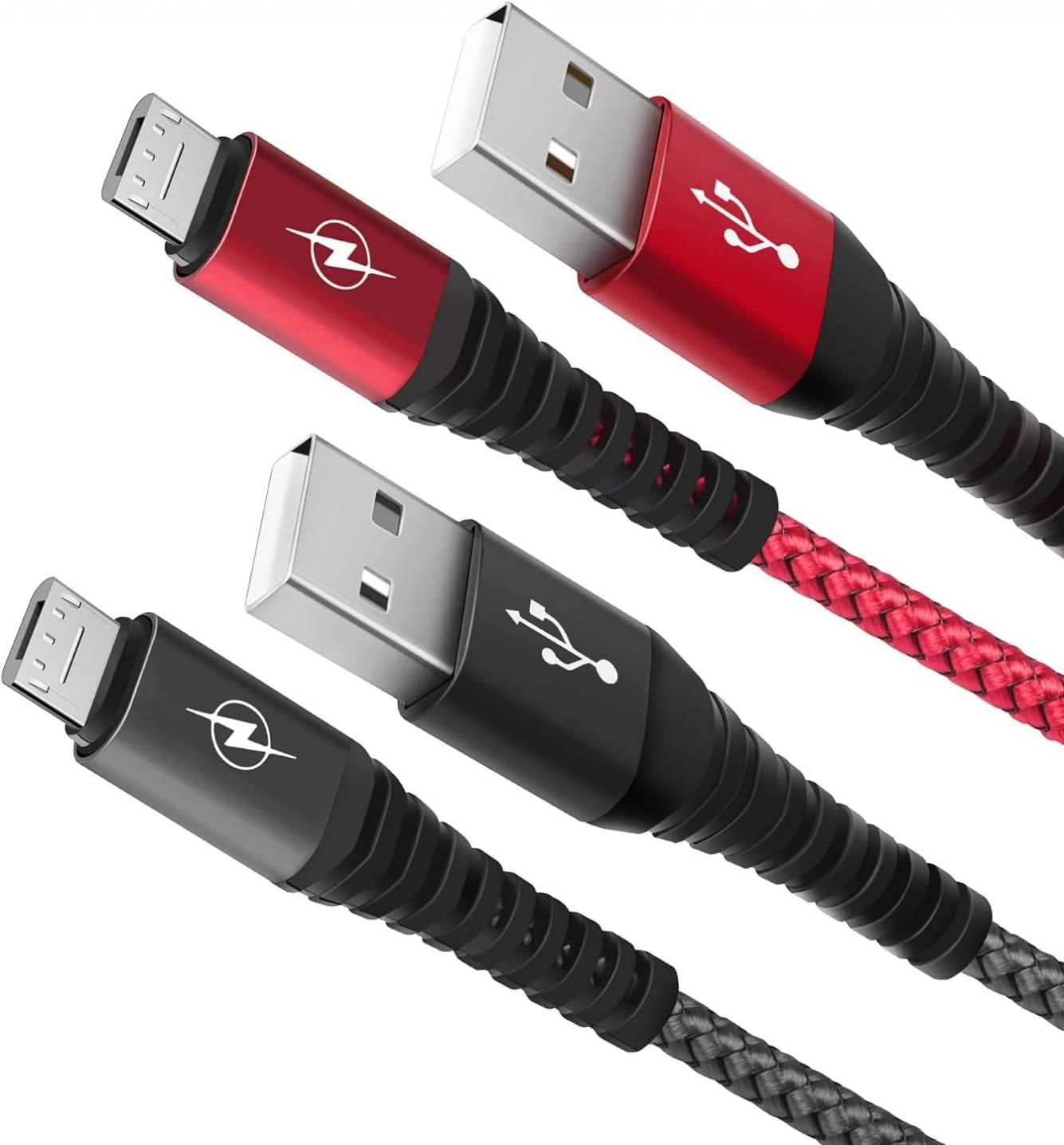 PS4 Controller Charger Charging Cable, 2 Packs of 10 Feet Long Nylon 3A Charging Cable, Suitable for Playstation 4, PS4 Slim/Pro, Xbox One S/X Controller, Android Phone (Black & Red)