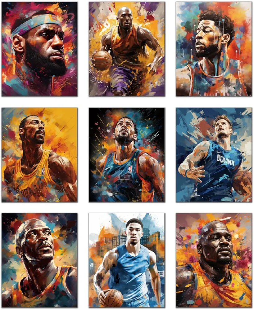 Skyists Basketball Poster Set, Kobe Bryant, Michael Jordan, O 'Neal, Lebron James, Giannis Antetokounmpo, Wilt Chamberlain, Stephen Curry, Luca Doncic, Jayson Tatum, Basketball Posters for Boys