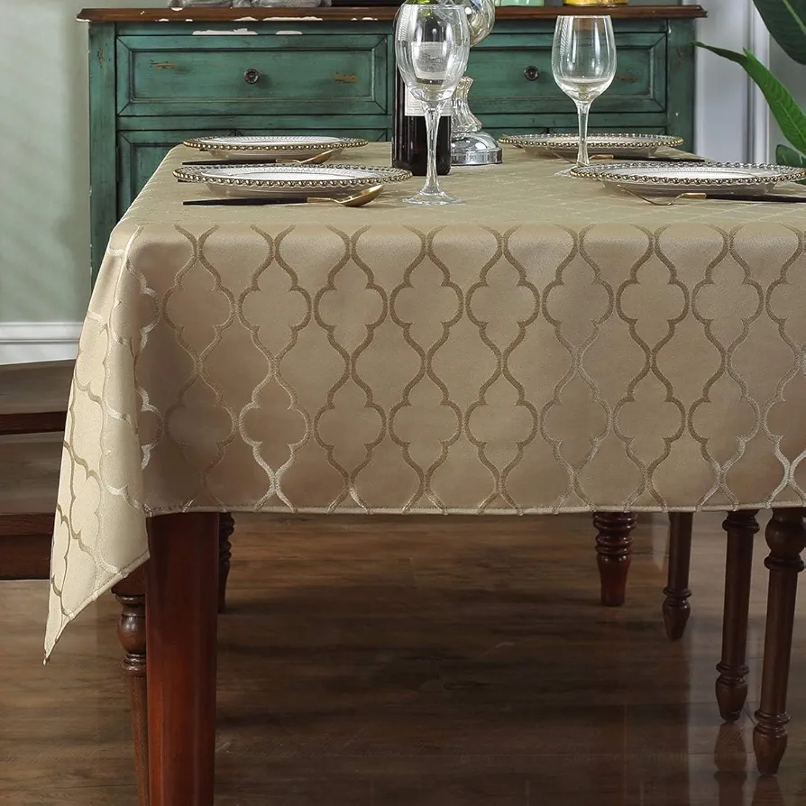 Jacquard Tablecloth Flower Pattern Polyester Table Cloth Spill Proof Dust-Proof Wrinkle Resistant Table Cover for Kitchen Dining Tabletop Decoration (Rectangle/Oblong, 60" x 84" (6-8 Seats), Gold)