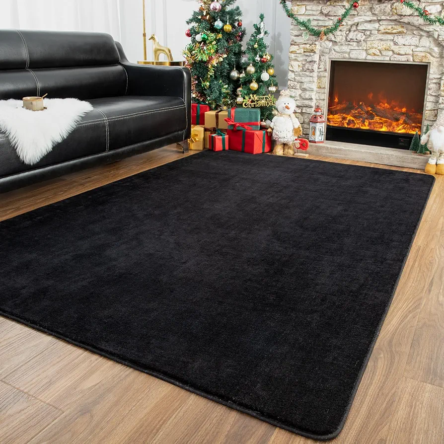 Washable Black Rugs for Bedroom Living Room, 4x6 Feet Super Soft Memory Foam Rug, Modern Indoor Carpet for Kids Boys Girls Room Dorm Bedside Nursery Decor Mat