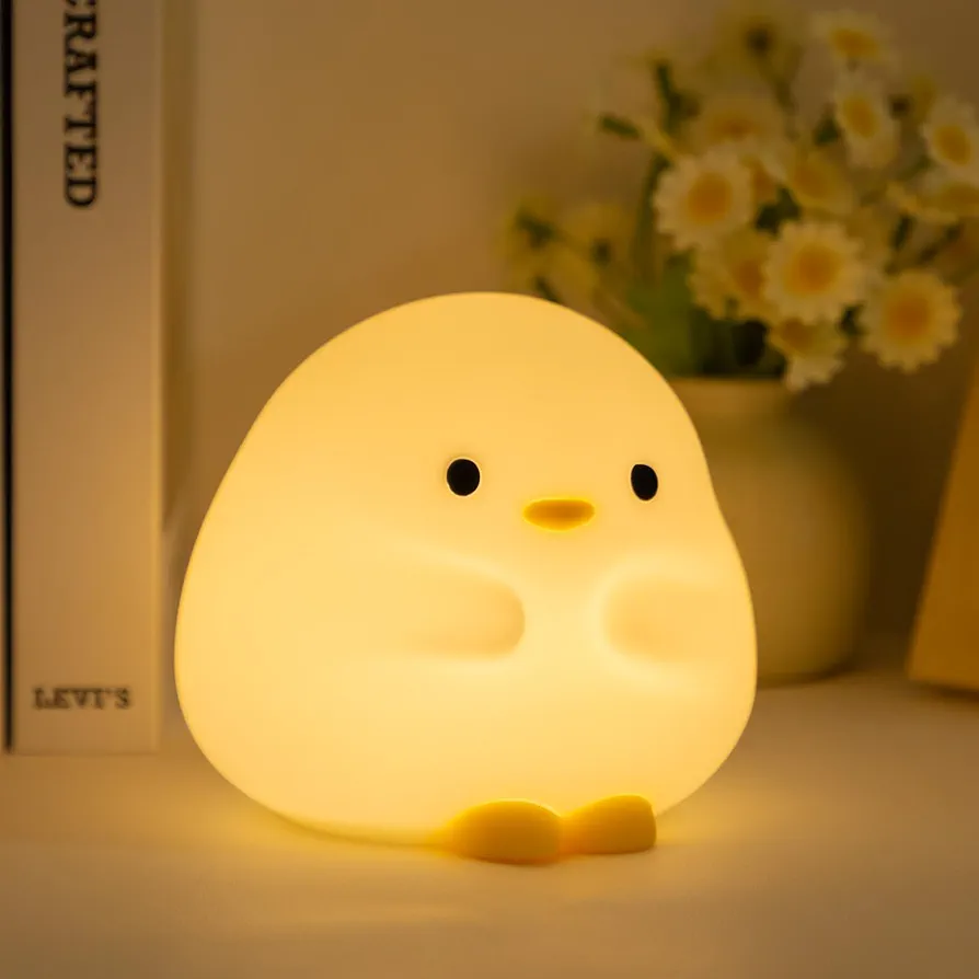 Cute Duck Gifts Night Light, Silicone Dimmable Nursery Night Light for Kids Room, Rechargeable LED Bedside Lamp for Bedrooms, Living Room, Gifts for Women Boys Girls Birthday Unique