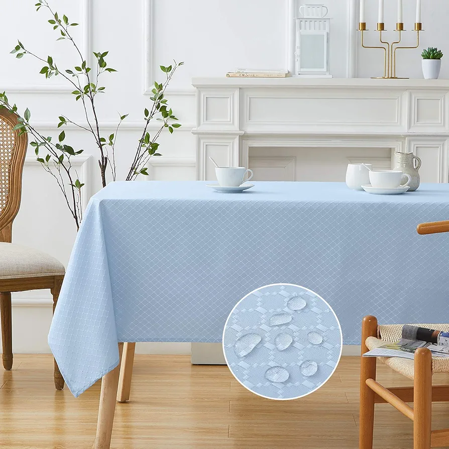 Melodieux Jacquard Tablecloth Diamond Dot Check Table Cover Waterproof Wrinkle free for Kitchen Dining Room Party Tabletop Decoration, Rectangle/Oblong, 60" x 120", Blue