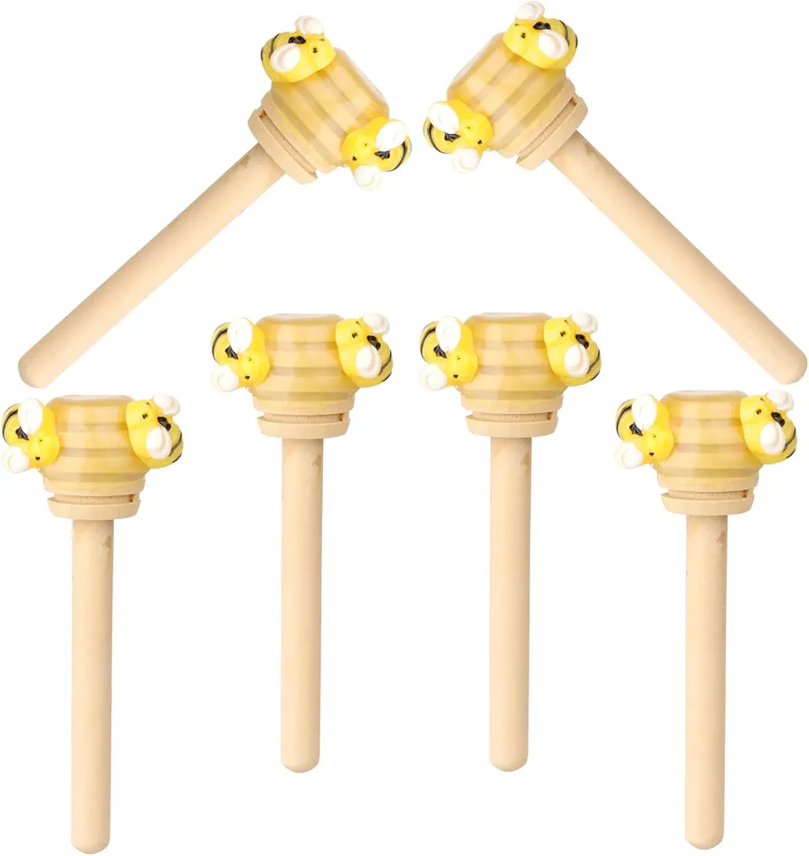 6 Pcs Bee Tiered Tray Decor, Faux Honey Mini Bee Wood Dippers, Honeycomb Stick with Fake Bumblebee Decors,Spring Summer Farmhouse Tabletop Display Centerpieces, Housewarming Wedding Party Gift