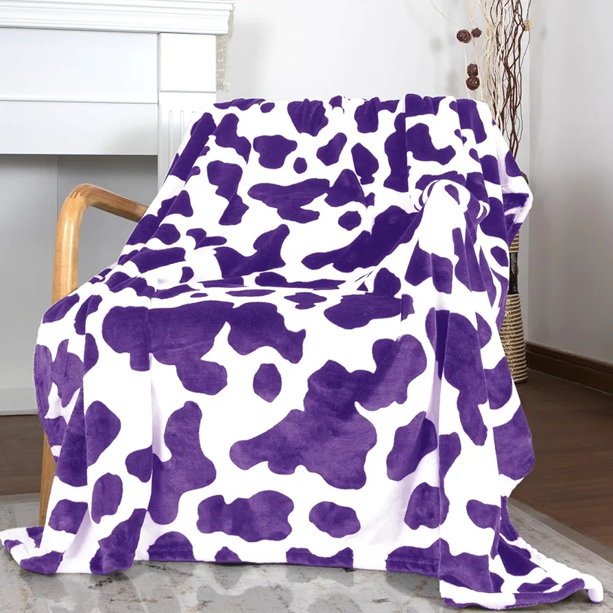 Purple Cow Print Blanket Soft Warm Plush Cow Blankets and Throws Lightweight Fleece Throw Blankets with Cow Print Couch Bedroom Living Room Camping Travel Blanket 50x60 inch