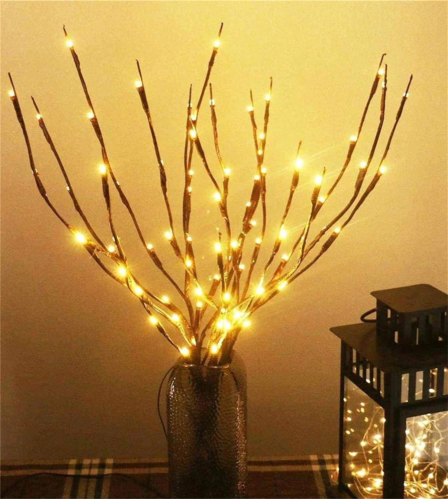 3pcs Lighted Artificial LED Branch Lights with Timer Battery Operated Fairy Spirit Decorative Twig Tree Decorations for Home Living Room Vase Christmas (29inch, Auto 6H ON/18H Off, Warm White)