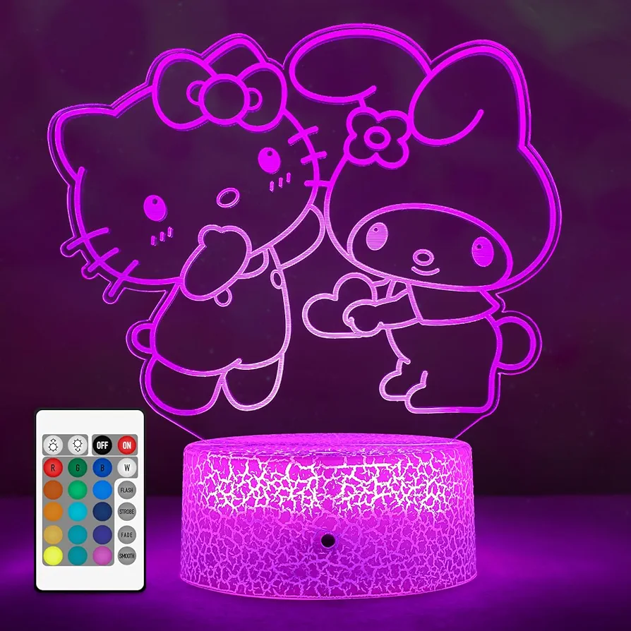 3D Illusion Lamp Kitty Night Light Kitty Gifts Light with Remote Control and Smart Touch, Kitty Stuff for Girls Room Decor Lamp Birthday Christmas Gifts (Mld)