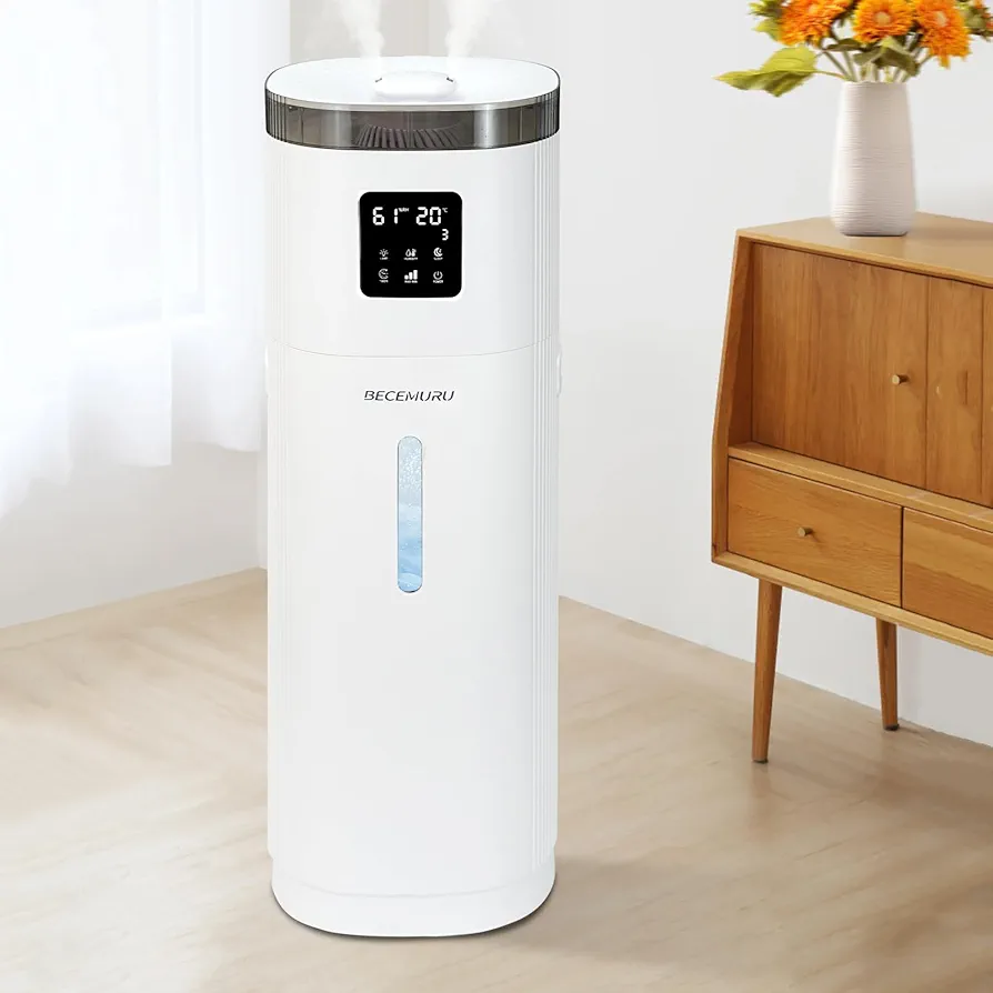 BECEMURU Large Humidifiers for Bedroom Home Large Room, 4.8Gal/18L Ultrasonic Quiet Humidifier for 2000 sq.ft, Top Fill Humidifier With Essential Oil Tray, 3 Mist Modes, Wheel, Extension Tube & Remote