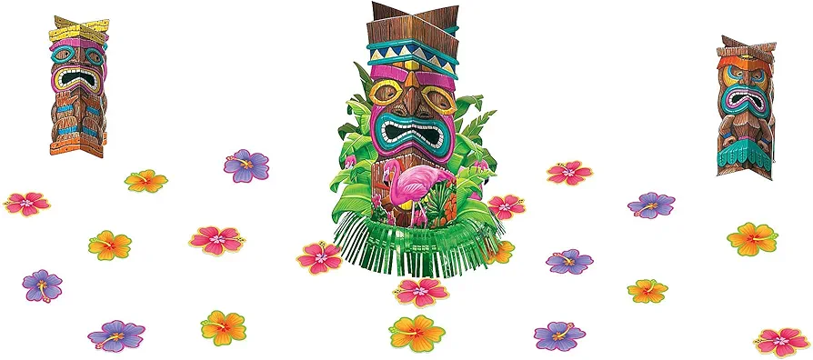 Amscan Tiki Table Decorating Kit - 12.5" (1 Count) - Durable & Multicolor Paper Decor for Tropical Parties & Luaus